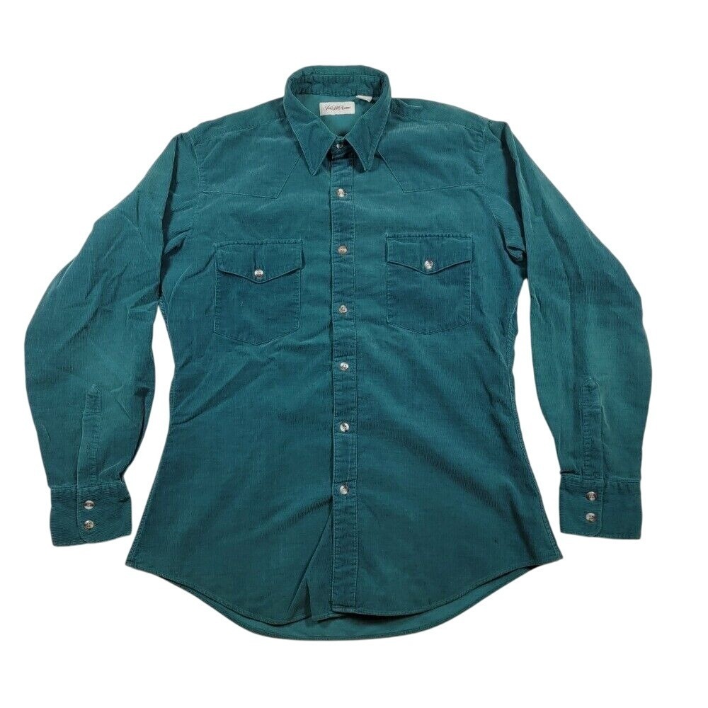 Saks Fifth Avenue Men's Corduroy Button Up Shirt‎ Sz Medium Green Preppy